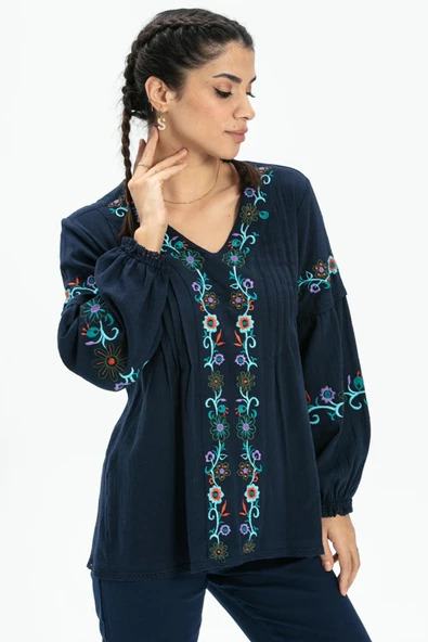 Uzun Kol Şile Bezi Ayşe Yazlık Bluz Lacivert Lcvt 2XL Lacivert ürün görseli