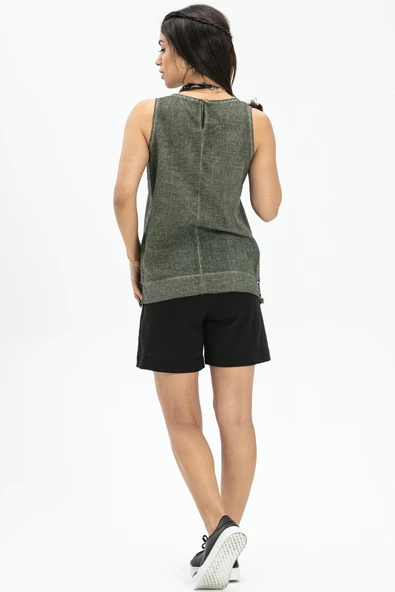 Kolsuz Poplin Zeyno Yazlık Bluz Haki Hk S Haki - Resim 2