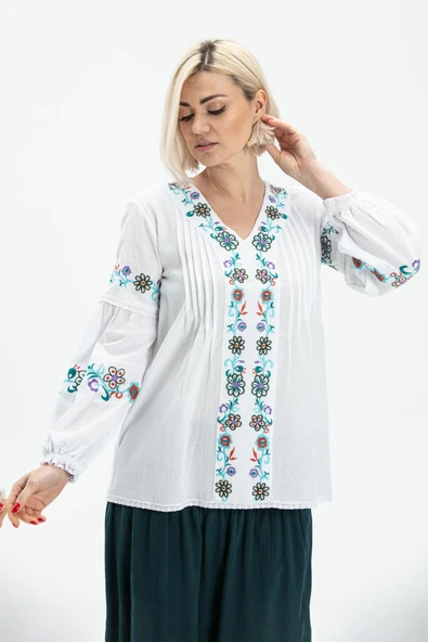 Uzun Kol Şile Bezi Ayşe Yazlık Bluz Beyaz Byz 2XL Beyaz ürün görseli