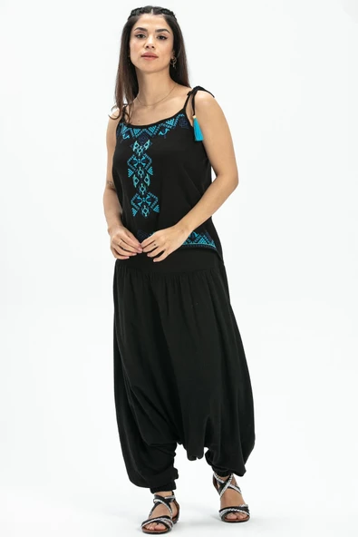 Askılı Şile Bezi Atiye Yazlık Bluz Siyah Syh S Siyah - Resim 5