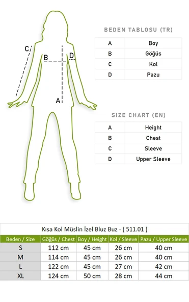 Kısa Kol İzel Yazlık Müslin Bluz Pudra Pdr XL Pudra - 6