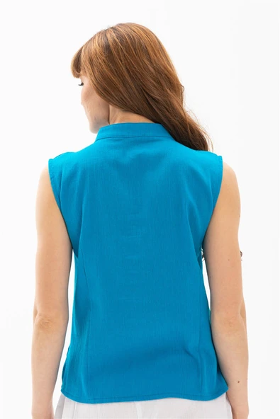 Kolsuz Şile Bezi Arzu Yazlık Bluz Turkuaz Trkz S Turkuaz - Resim 2