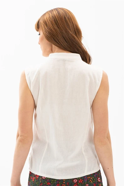 Kolsuz Şile Bezi Arzu Yazlık Bluz Krem Krm L Krem - Resim 2