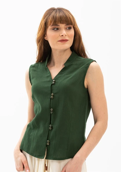 Kolsuz Şile Bezi Arzu Yazlık Bluz Yeşil Ysl XL Yeşil - Resim 4