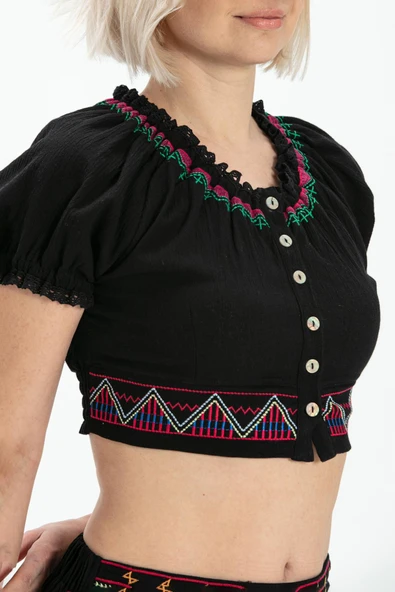 Kısa Kol Şile Bezi Latin Yazlık Büstiyer Siyah Syh S Siyah - 4