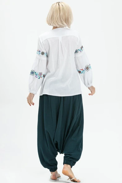 Uzun Kol Şile Bezi Ayşe Yazlık Bluz Beyaz Byz 2XL Beyaz - Resim 2