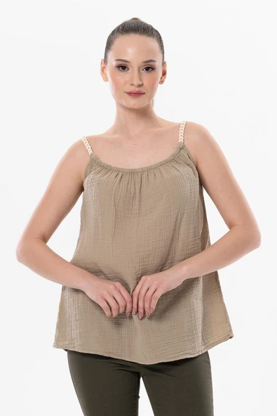 Askılı Alaçatı Yazlık Müslin Bluz Vizon Vzn 2XL-3XL Vizon ürün görseli