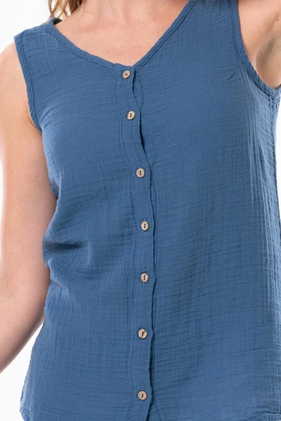 Kolsuz Melis Yazlık Müslin Bluz İndigo indg XL İndigo - Resim 3