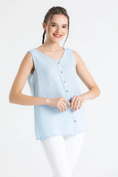 Kolsuz Melis Yazlık Müslin Bluz Buz Mavi Bmv S Buz Mavi ürün görseli