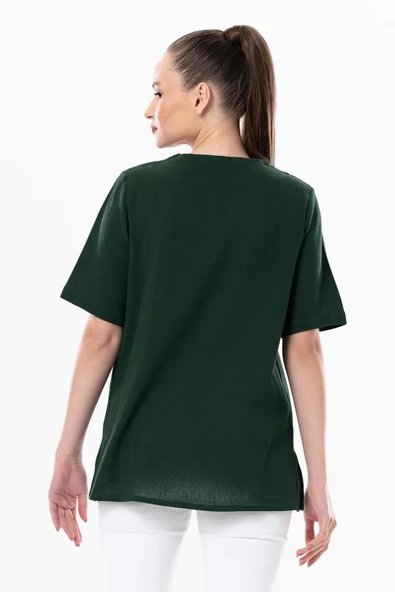 Kısa Kol Şile Bezi Gökkuşağı Nakış Detaylı Yazlık Bluz Yeşil Ysl 2XL Yeşil - Resim 2