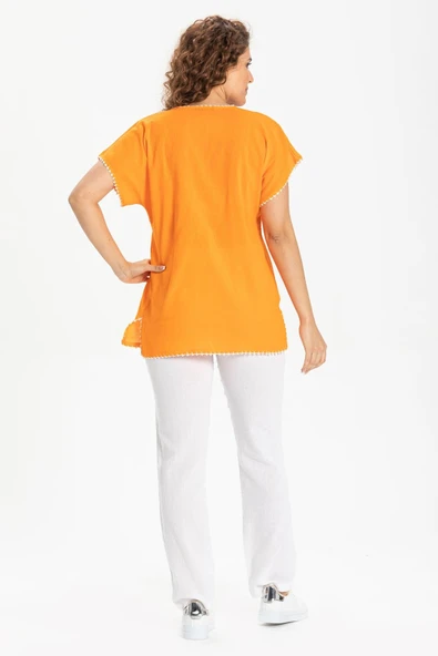 Kısa Kol Şile Bezi Naz Yazlık Bluz Turuncu Trnc XL Turuncu - 2