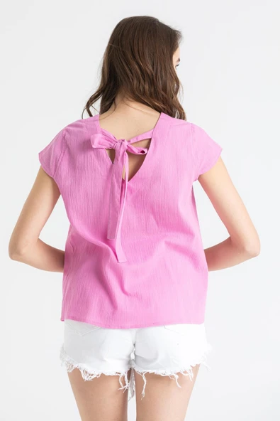 Kısa Kol Şile Bezi Ecem Yazlık Bluz Pembe Pmb XS Pembe - Resim 2