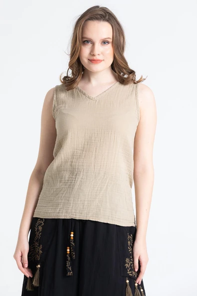 Kolsuz Melis Yazlık Müslin Bluz Vizon Vzn XL Vizon ürün görseli