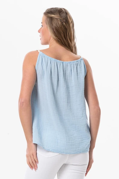 Askılı Alaçatı Yazlık Müslin Bluz Buz Mavi Bmv L/XL Buz Mavi - Resim 2