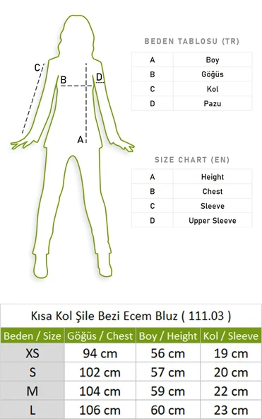 Kısa Kol Şile Bezi Ecem Yazlık Bluz Su Yeşili Sysl M Su Yeşili - Resim 6