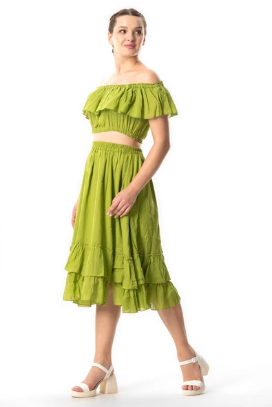 Kısa Kol Vual Lavinya Kayık Yaka Yazlık Bluz Fıstık Yeşili fysl S/M Fıstık Yeşili - Resim 5