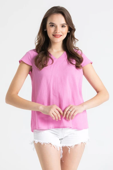 Kısa Kol Şile Bezi Ecem Yazlık Bluz Pembe Pmb S Pembe ürün görseli