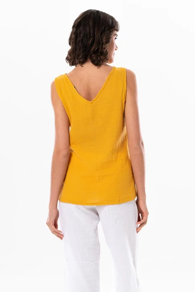 Kolsuz Melis Yazlık Müslin Bluz Hardal Hrd 3XL Hardal - Resim 2