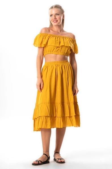 Kısa Kol Vual Lavinya Kayık Yaka Yazlık Bluz Hardal Hrd S/M Hardal ürün görseli