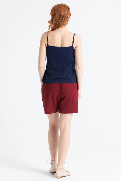 Askılı Şile Bezi Bihter Nakışlı Yazlık Bluz Lacivert Lcvt L Lacivert - Resim 2