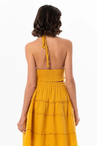 Göcek Bağlama Detaylı Yazlık Müslin Büstiyer Hardal Hrd M Hardal - Resim 2