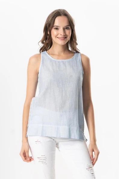 Kolsuz Poplin Zeyno Yazlık Bluz Buz Mavi Bmv 3XL Buz Mavi ürün görseli