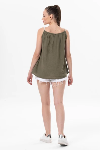 Askılı Alaçatı Yazlık Müslin Bluz Haki Hk 2XL-3XL Haki - Resim 3