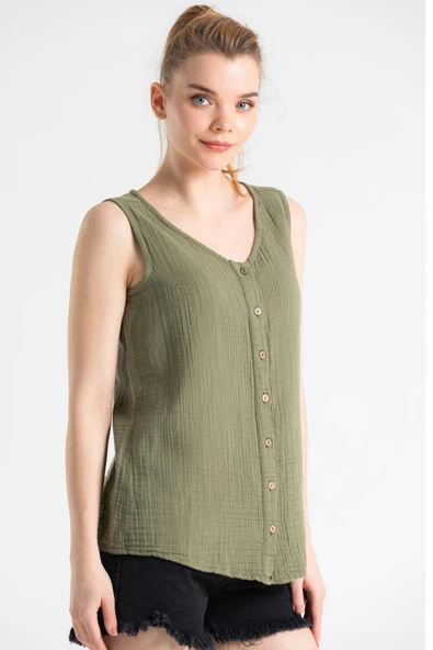 Kolsuz Melis Yazlık Müslin Bluz Haki Hk 3XL Haki ürün görseli