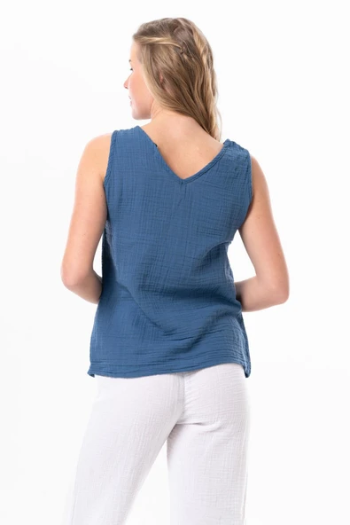 Kolsuz Melis Yazlık Müslin Bluz İndigo indg 2XL İndigo - Resim 2