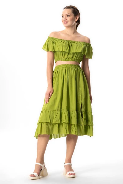 Kısa Kol Vual Lavinya Kayık Yaka Yazlık Bluz Fıstık Yeşili fysl 2XL-3XL Fıstık Yeşili - Resim 4