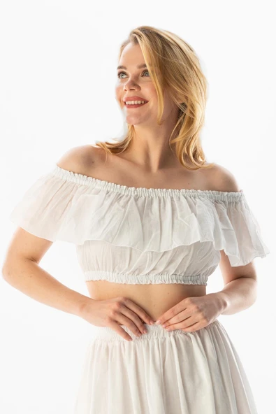 Kısa Kol Vual Lavinya Kayık Yaka Yazlık Bluz Beyaz Byz 2XL-3XL Beyaz ürün görseli