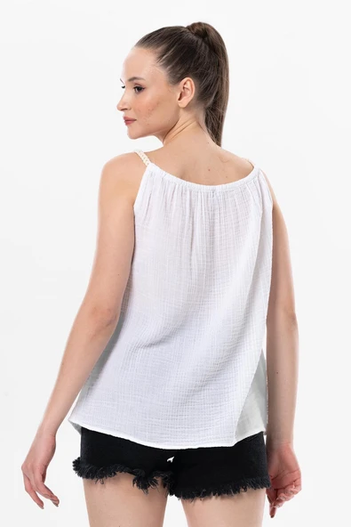 Askılı Alaçatı Yazlık Müslin Bluz Beyaz Byz L/XL Beyaz - Resim 2