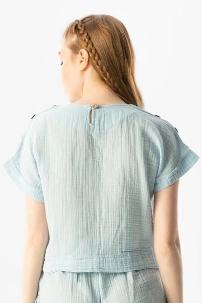 Kısa Kol İzel Yazlık Müslin Bluz Buz Mavi Bmv S Buz Mavi - Resim 2