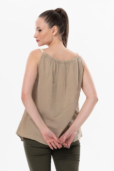 Askılı Alaçatı Yazlık Müslin Bluz Vizon Vzn 2XL-3XL Vizon - Resim 2