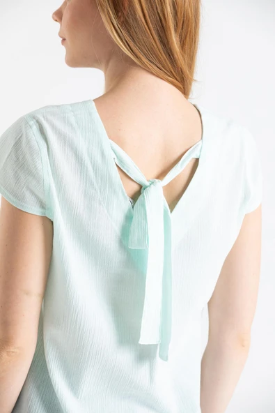 Kısa Kol Şile Bezi Ecem Yazlık Bluz Su Yeşili Sysl XS Su Yeşili - Resim 3