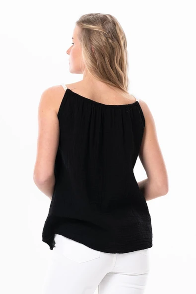 Askılı Alaçatı Yazlık Müslin Bluz Siyah Syh L/XL Siyah - Resim 2