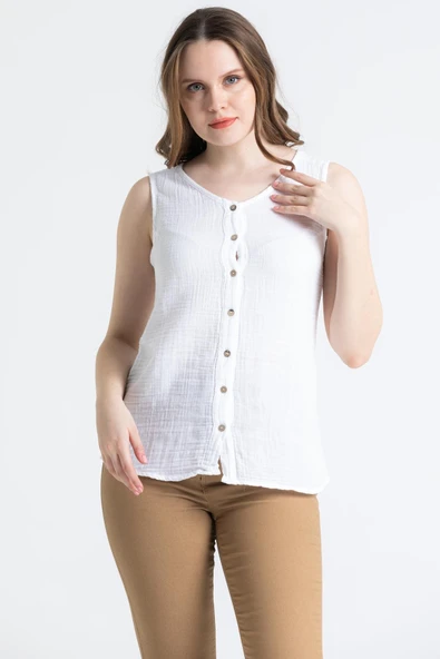 Kolsuz Melis Yazlık Müslin Bluz Beyaz Byz L Beyaz ürün görseli