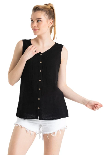 Kolsuz Melis Yazlık Müslin Bluz Siyah Syh 3XL Siyah - Resim 6