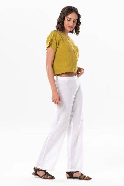 Kısa Kol İzel Yazlık Müslin Bluz Yağ Yeşili Ygysl M Yağ Yeşili - Resim 5