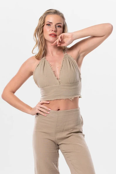 Göcek Bağlama Detaylı Yazlık Müslin Büstiyer Vizon Vzn M Vizon - Resim 4