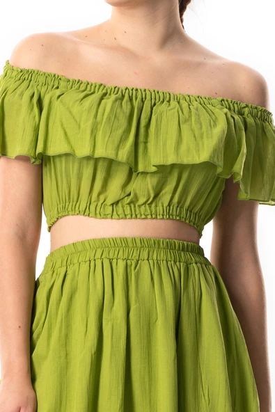 Kısa Kol Vual Lavinya Kayık Yaka Yazlık Bluz Fıstık Yeşili fysl 2XL-3XL Fıstık Yeşili - Resim 3