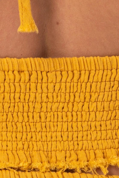 Göcek Bağlama Detaylı Yazlık Müslin Büstiyer Hardal Hrd S Hardal - Resim 3