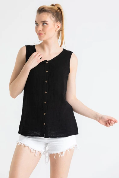 Kolsuz Melis Yazlık Müslin Bluz Siyah Syh M Siyah ürün görseli