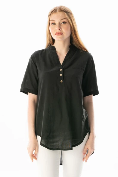 Kısa Kol Şile Bezi Akasya Yazlık Bluz Siyah Syh XL Siyah ürün görseli