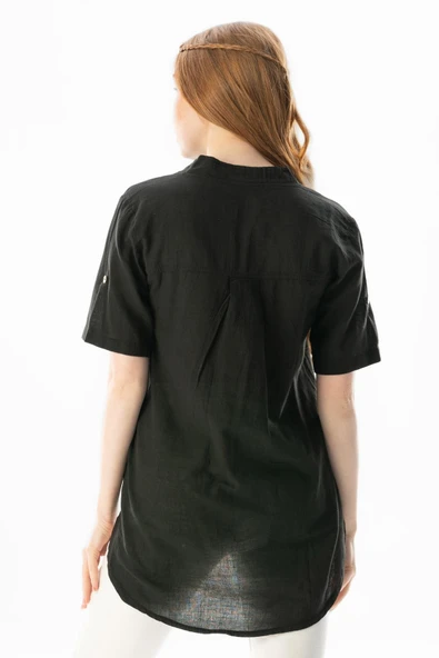 Kısa Kol Şile Bezi Akasya Yazlık Bluz Siyah Syh L Siyah - Resim 2
