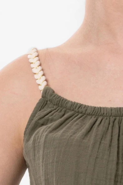 Askılı Alaçatı Yazlık Müslin Bluz Haki Hk 2XL-3XL Haki - Resim 4