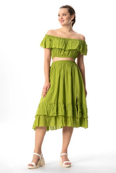 Kısa Kol Vual Lavinya Kayık Yaka Yazlık Bluz Fıstık Yeşili fysl S/M Fıstık Yeşili - Resim 4