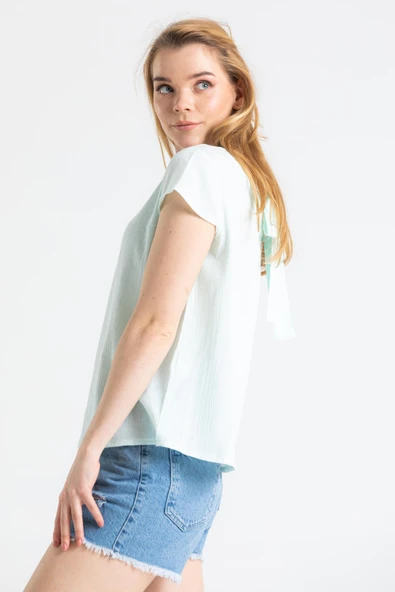 Kısa Kol Şile Bezi Ecem Yazlık Bluz Su Yeşili Sysl XS Su Yeşili - Resim 4