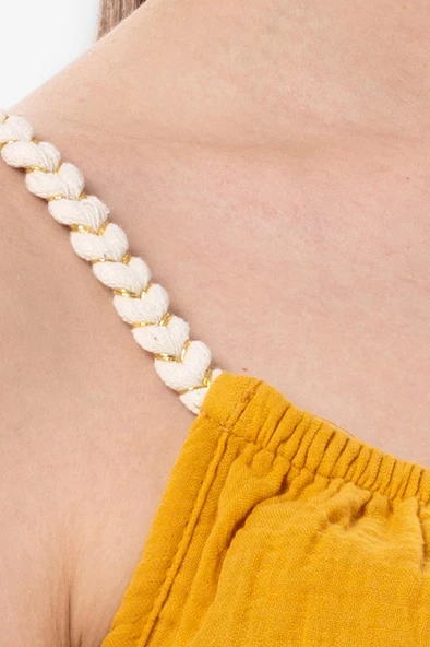 Askılı Alaçatı Yazlık Müslin Bluz Hardal Hrd L/XL Hardal - Resim 3