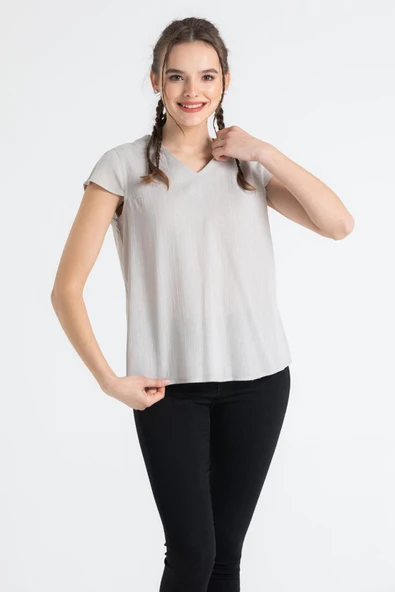 Kısa Kol Şile Bezi Ecem Yazlık Bluz Taş Tas M Taş ürün görseli